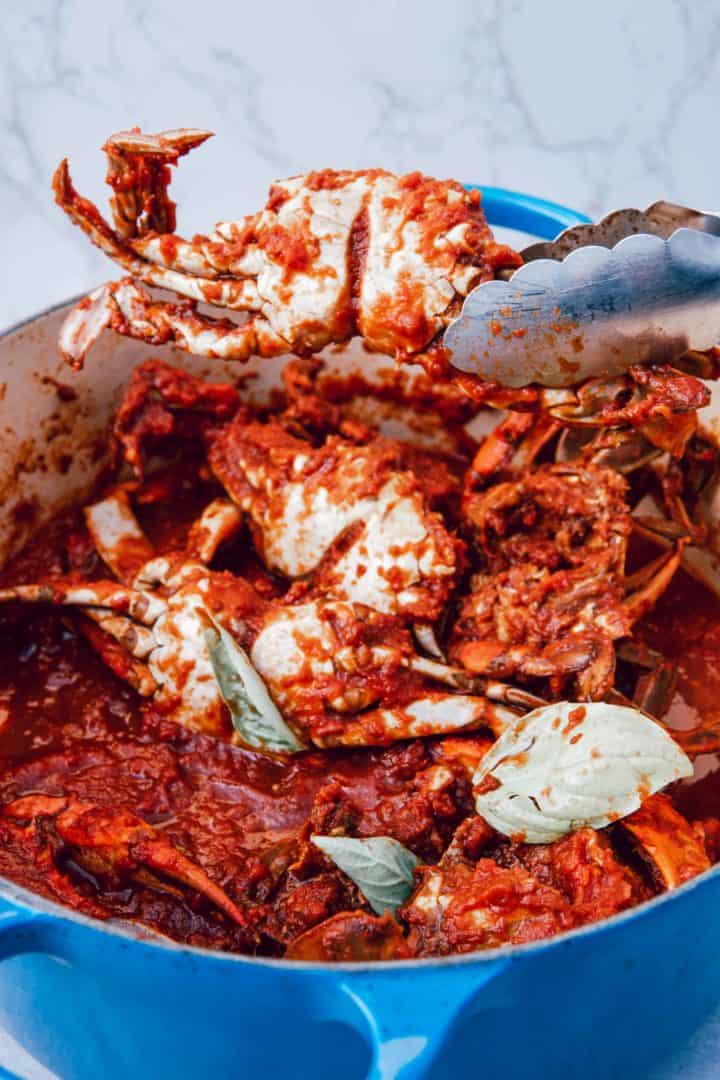 This Crab Marinara Recipe is made with blue crabs, San Marzano peeled tomatoes, red pepper flakes, garlic, basil and served on pasta.