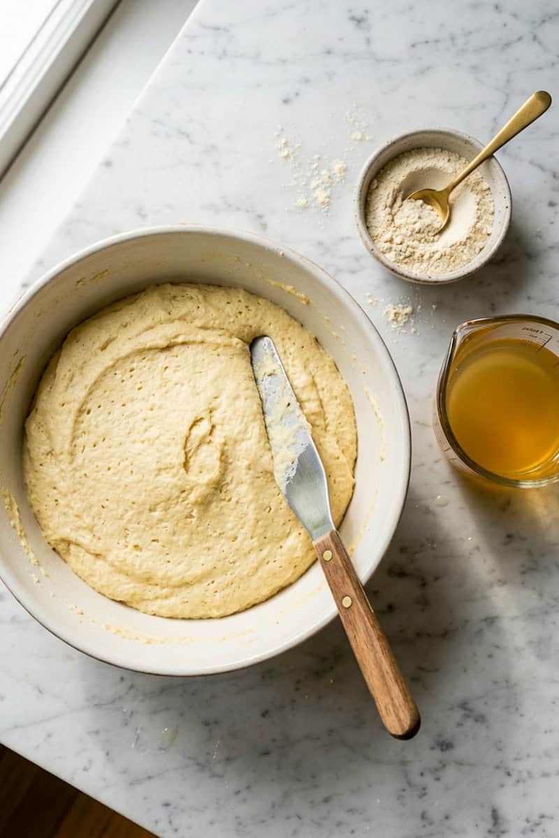 Soft tamale masa spread across a soaked corn husk