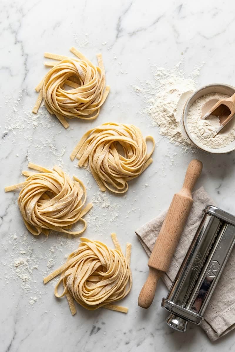 Homemade egg pasta dough made in a KitchenAid mixer