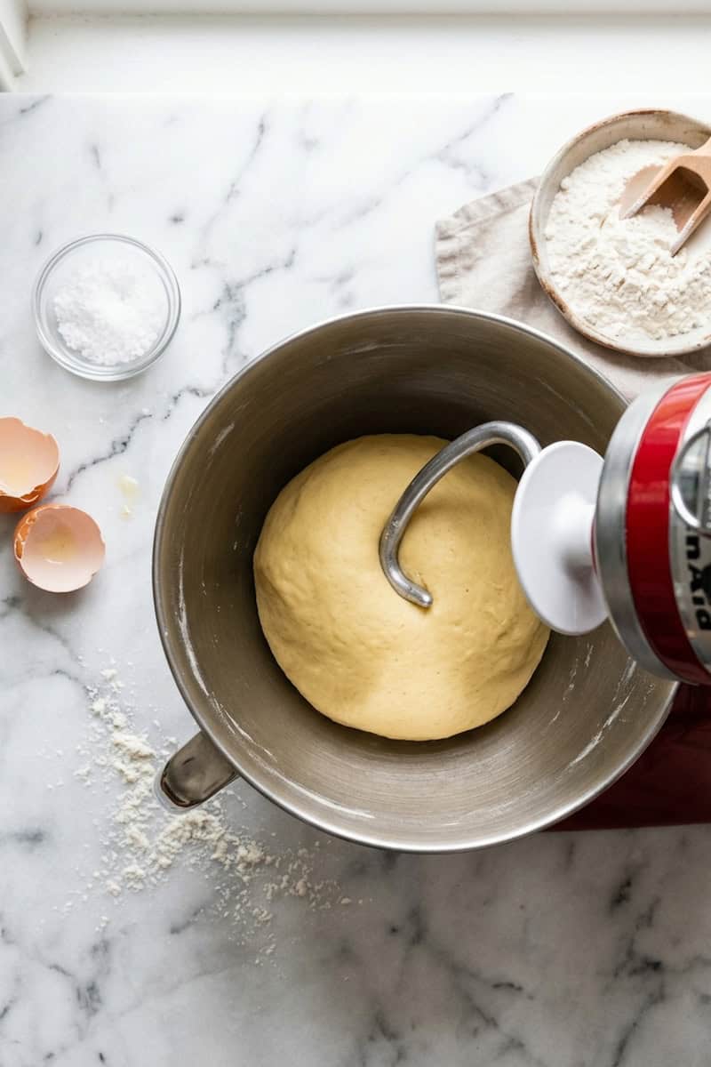 Firm pasta dough kneading with the KitchenAid dough hook