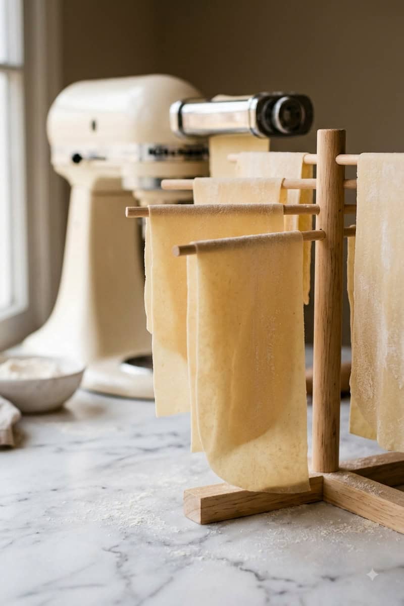 Lightly floured nests of freshly cut homemade fettuccine