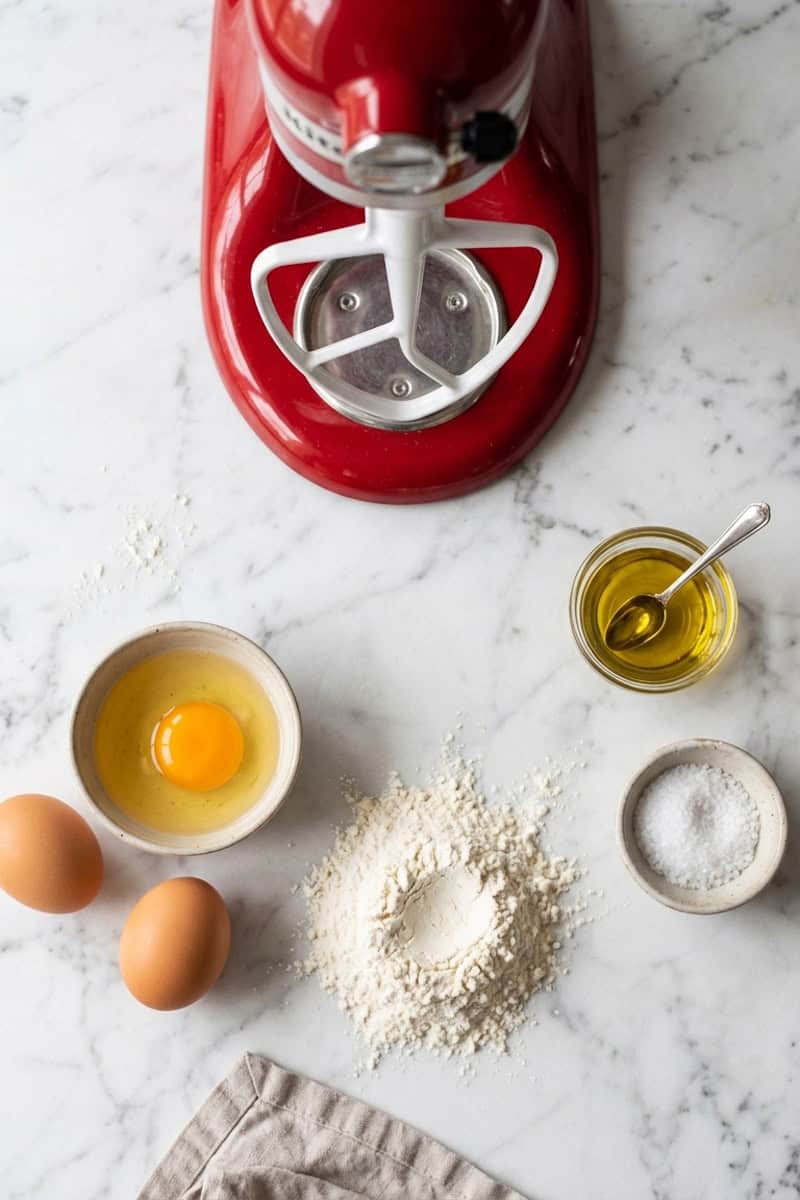 Firm pasta dough kneading with the KitchenAid dough hook