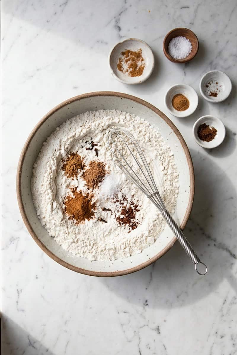 Flour, pumpkin puree, eggs, spices and chocolate chips for pumpkin muffins