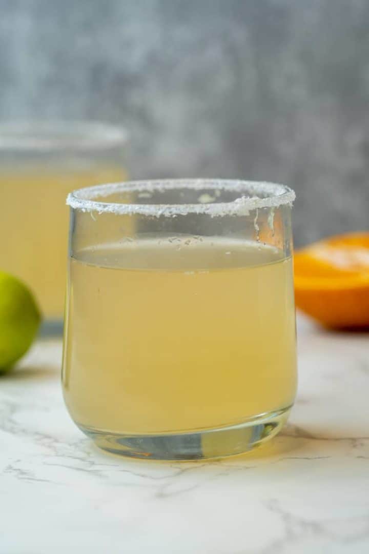 This Margarita Mocktail Recipe with Grapefruit is made with lime juice, grapefruit juice, jalapeño simple syrup, and Tajin.