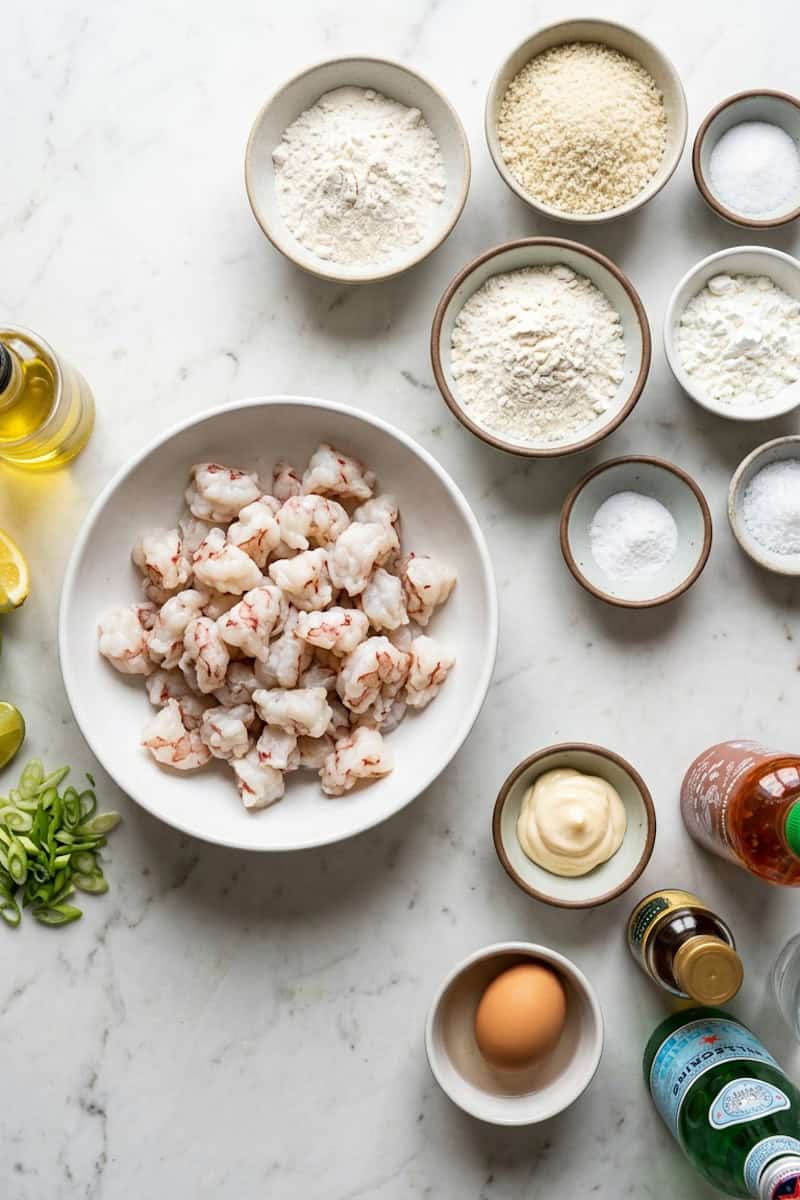 Rock shrimp, panko, flour, cornstarch, egg and spicy mayo ingredients