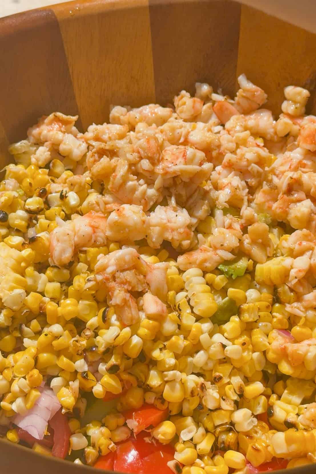 Corn and vegetables for Mexican Street Corn Shrimp Salad