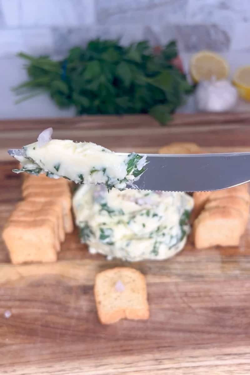 French garlic and herb compound butter with parsley and shallots