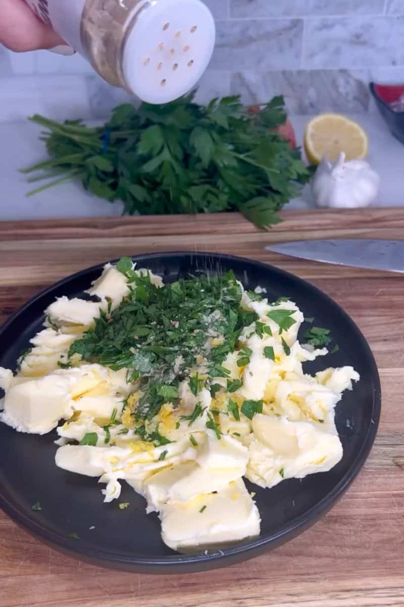 French garlic and herb compound butter with parsley and shallots