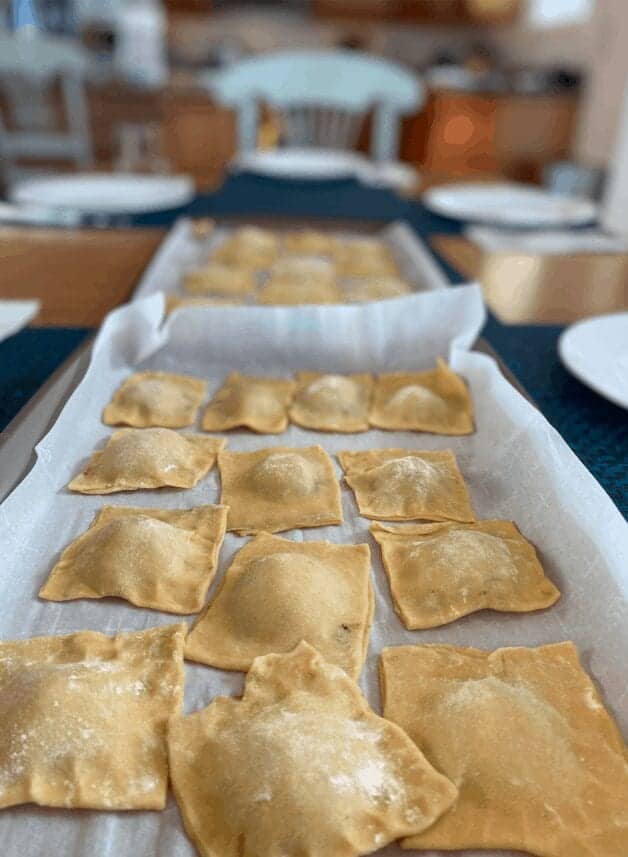 This Ravioli Florentine is made from scratch with homemade dough, beef, spinach, parmesan eggs, and some butter. 