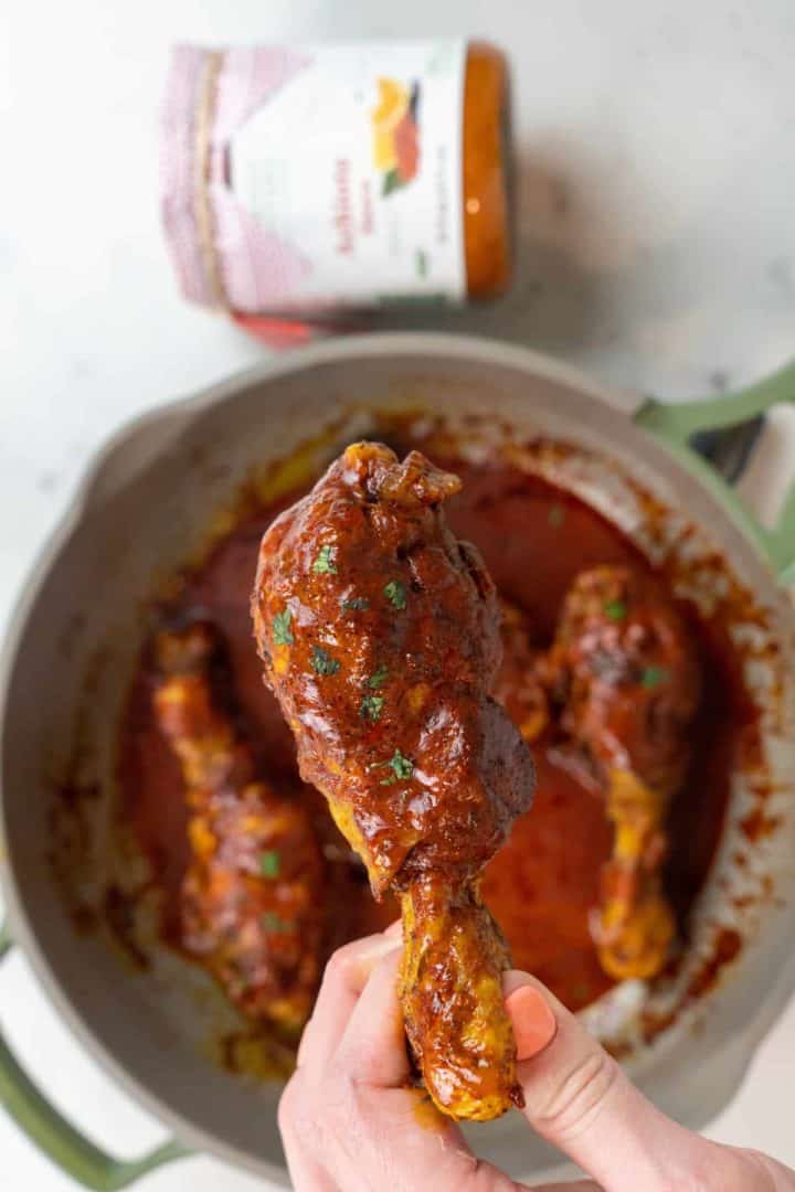 This Chicken Achiote is made with drumsticks, achiote paste, orange juice, olive oil, and salt and pepper. 