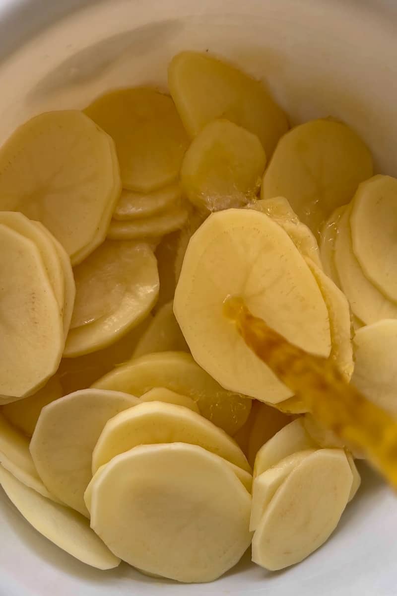 In a large bowl, pour the vinegar in with the chips until they are all submerged. Let them sit for 2 hours. 