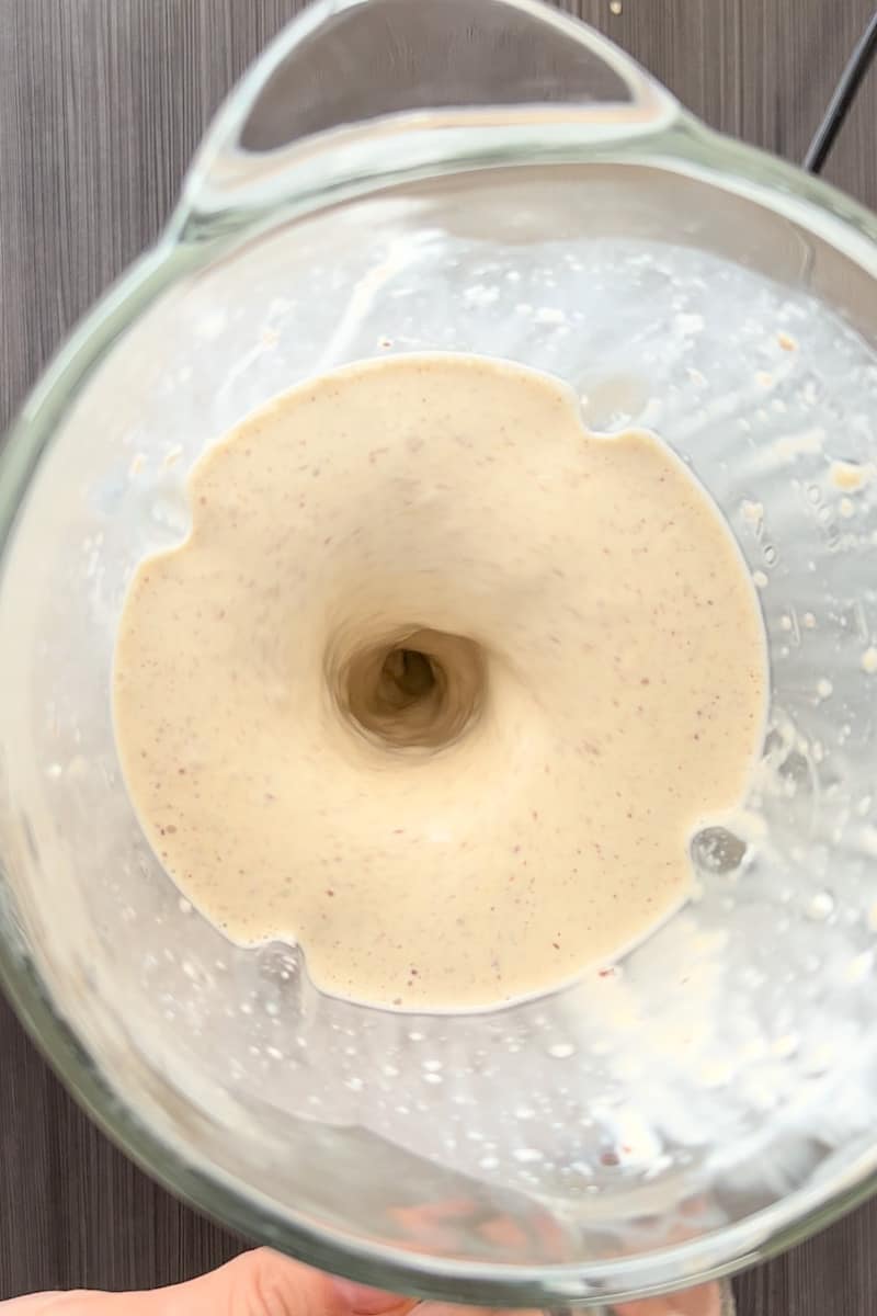 Combine the walnuts, cream cheese, milk, crema mexicana, and the heavy cream into a blender and blend until smooth. Refrigerate the liquid in Tupperware for 1 hour. 