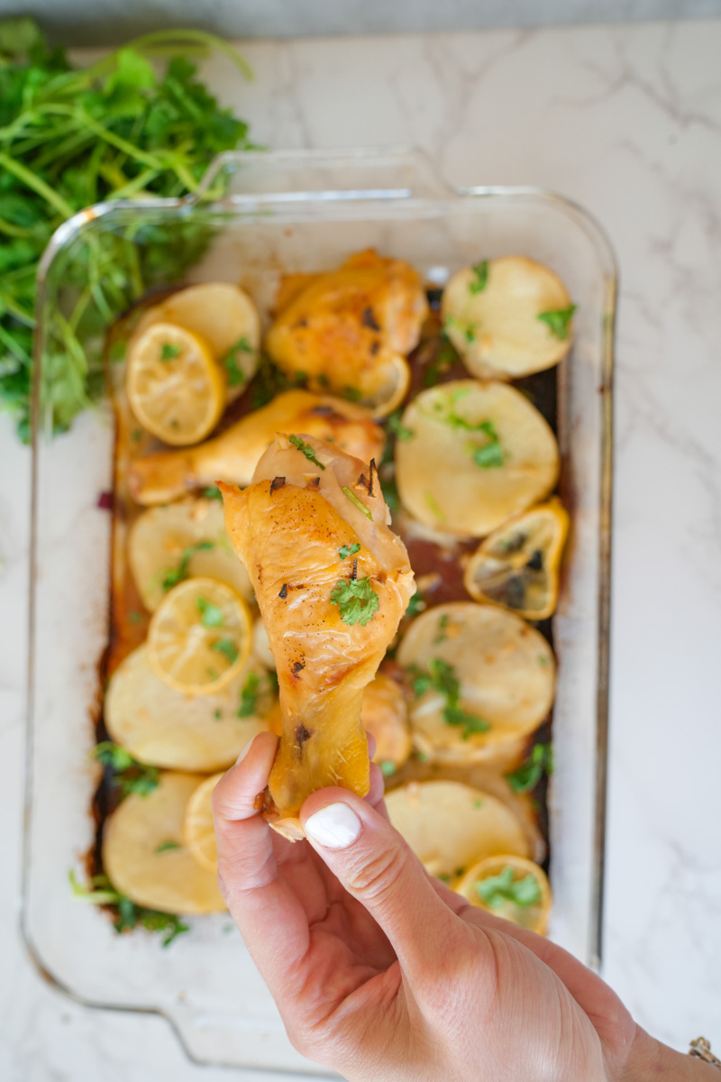 This Baked Lemon Chicken and Potatoes Recipe is made with bone-in chicken, garlic, lemons, potatoes and baked to perfection. 