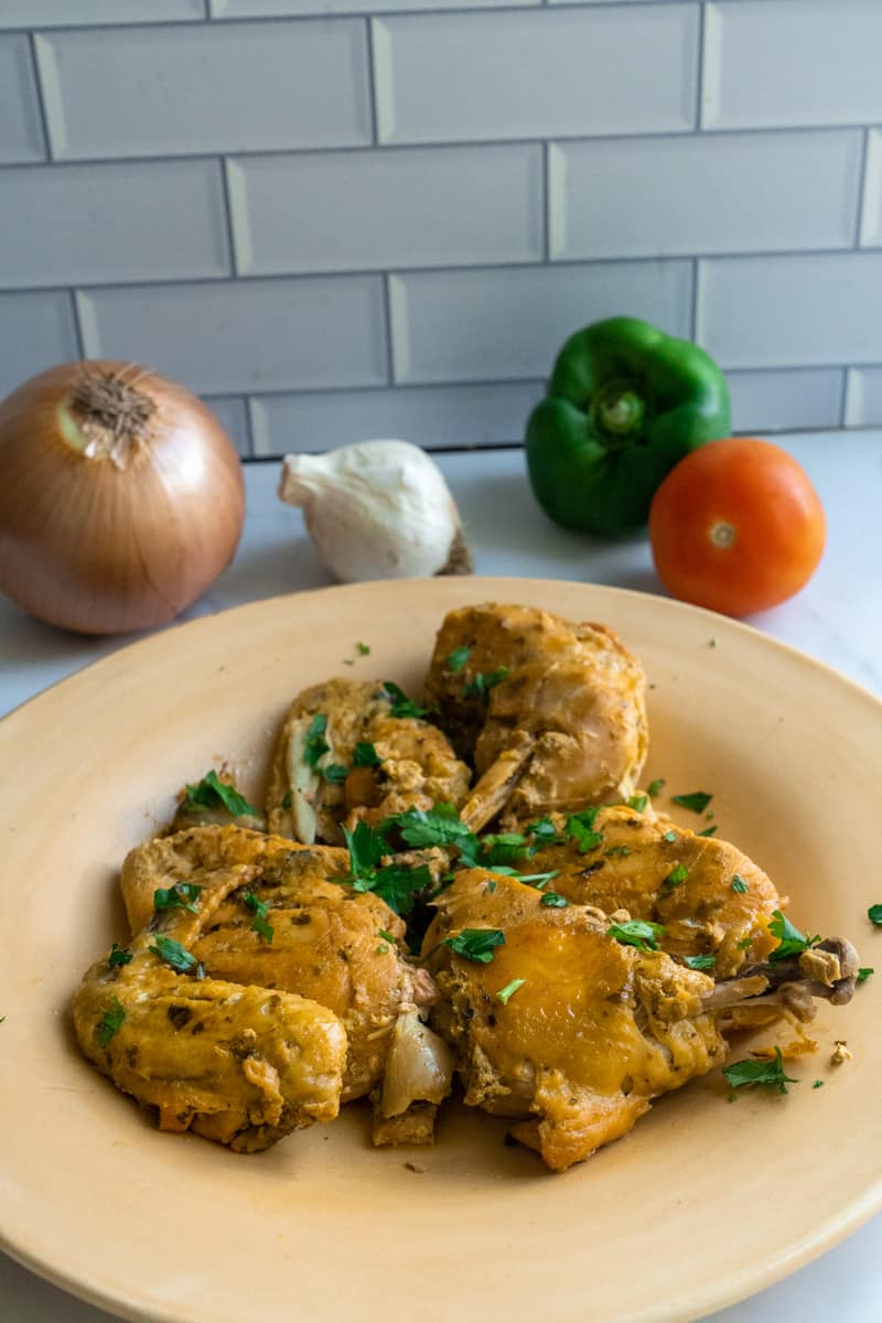 Serve. You can serve this dish with rice, beans, and tostones. Enjoy this Dominican Chicken Recipe. 