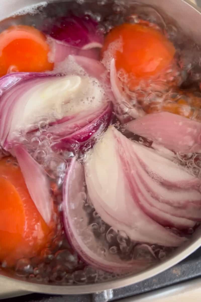 Bring a pot of water to a boil. Add the tomatoes, onion and garlic cloves into the pot and boil for 10-15 minutes, until the tomatoes start to blister and the onion softens. With a slotted spoon, place the contents in a blender and add the cumin, salt and oregano as well. Blend until smooth. 