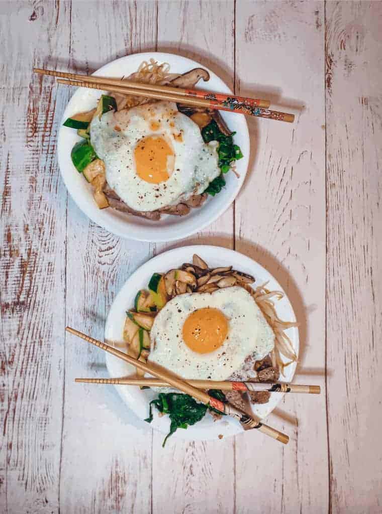 If you happen to have leftover steak or vegetables in the fridge, making a Bibimbap is one of the best ways to use your leftovers!