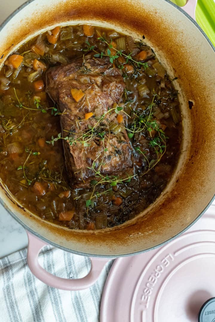 This Southern Pot Roast is a beef dish made by slow-cooking a usually tough cut of beef in a dutch oven, and it made with so many vegetables. 