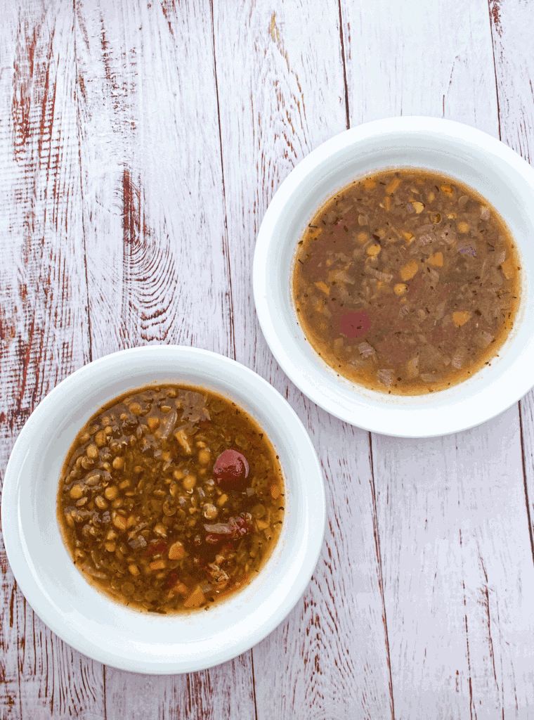 This Mediterranean Lentil Soup is made with onion, carrots, lentils, white wine, parsley, broth and whole peeled tomatoes.