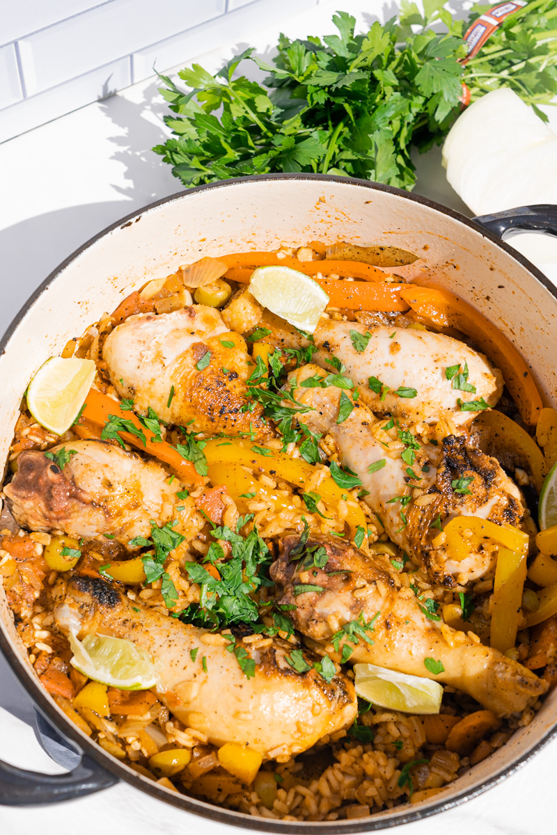 Cover and cook for 20-25 minutes. You might need to use more liquid but check the chicken often. Enjoy this Cuban Arroz con Pollo Recipe.