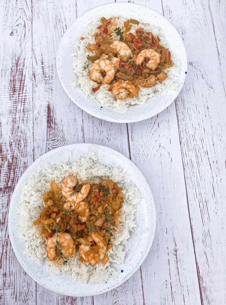 This Shrimp Étouffée is made with flour, butter, onion, bell pepper, celery, stock, shrimp, and tons of seasonings.