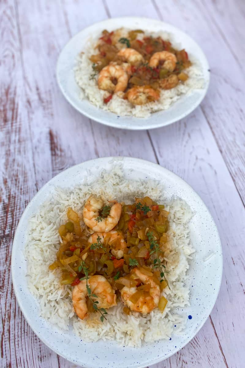 This Shrimp Étouffée Recipe is made with flour, butter, onion, bell pepper, celery, stock, shrimp, and tons of seasonings.