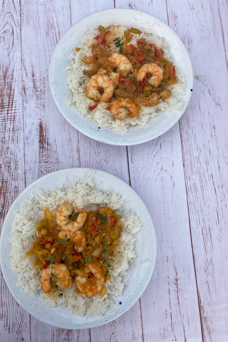 This Shrimp Étouffée Recipe is made with flour, butter, onion, bell pepper, celery, stock, shrimp, and tons of seasonings.