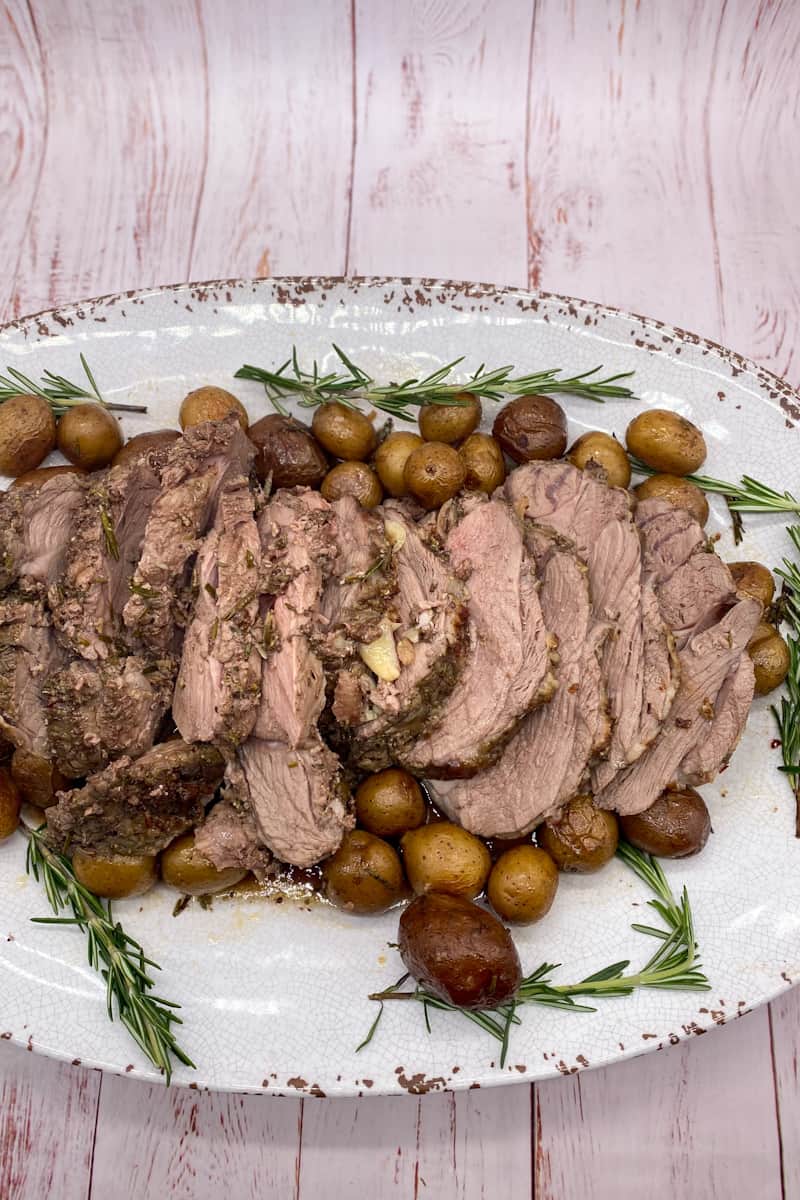 This Lamb Sirloin Roast is made with lamb, garlic, olive oil, fresh rosemary, lemon juice, red wine and roasted to perfection.