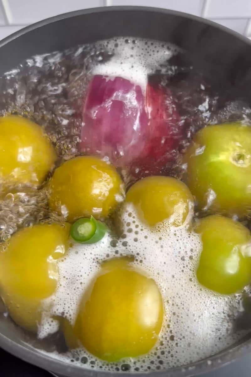 Boil for 10 minutes, until the tomatillos are soft.