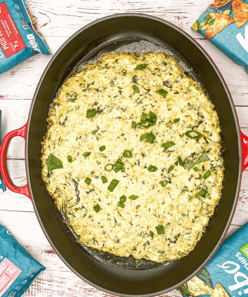 This Spinach Artichoke Pepper Jack Dip is made with baby spinach, artichokes, cream cheese, mayonnaise, and pepper jack cheese. 