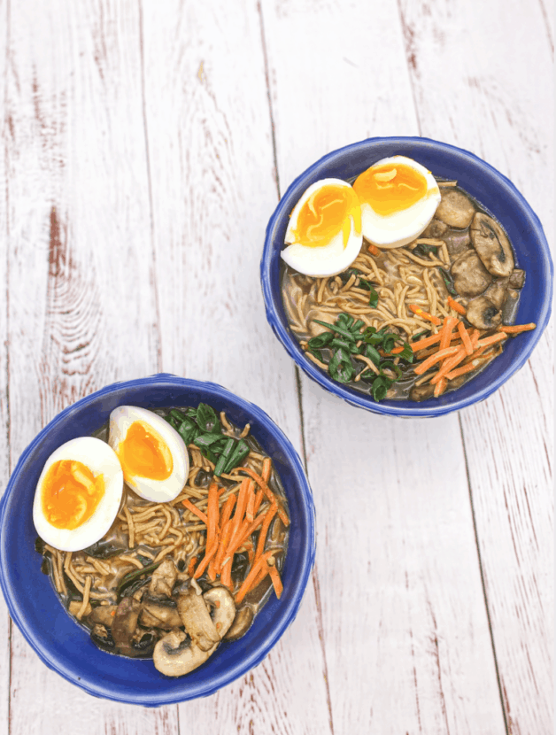 This Easy Yummy Ramen in Under 30 minutes uses soft boiled eggs, ginger, garlic, and vegetables. 