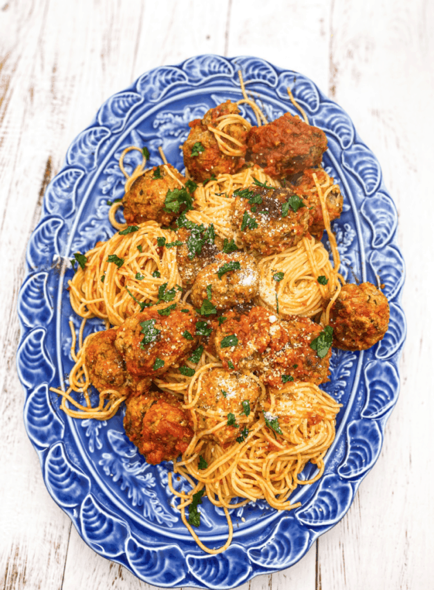 Want to make the most comforting Spaghetti and Meatballs? These are made with ground beef, panko crumbs, parmesan, eggs, and parsley!