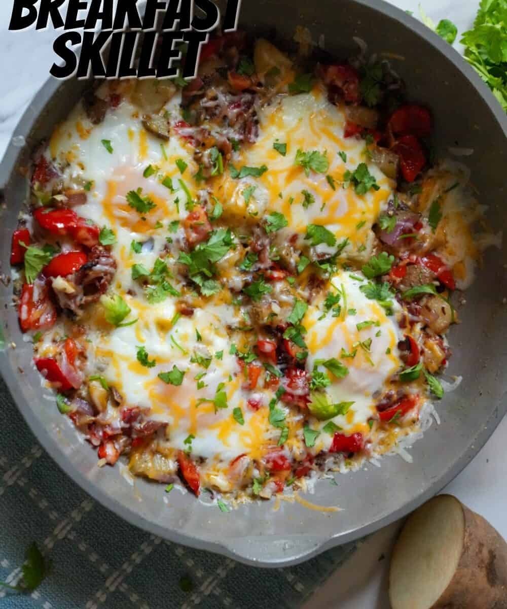 Savor the bold flavors of our Chorizo Breakfast Skillet: sizzling chorizo sausage paired with fluffy scrambled eggs, crispy potatoes, and vibrant bell peppers.