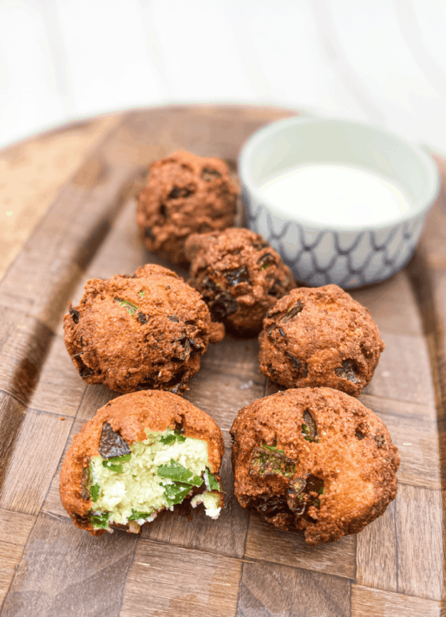 These Keto Jalapeño Hushpuppies are made with almond flour, coconut flour, jalapeños, eggs and are fried in oil.