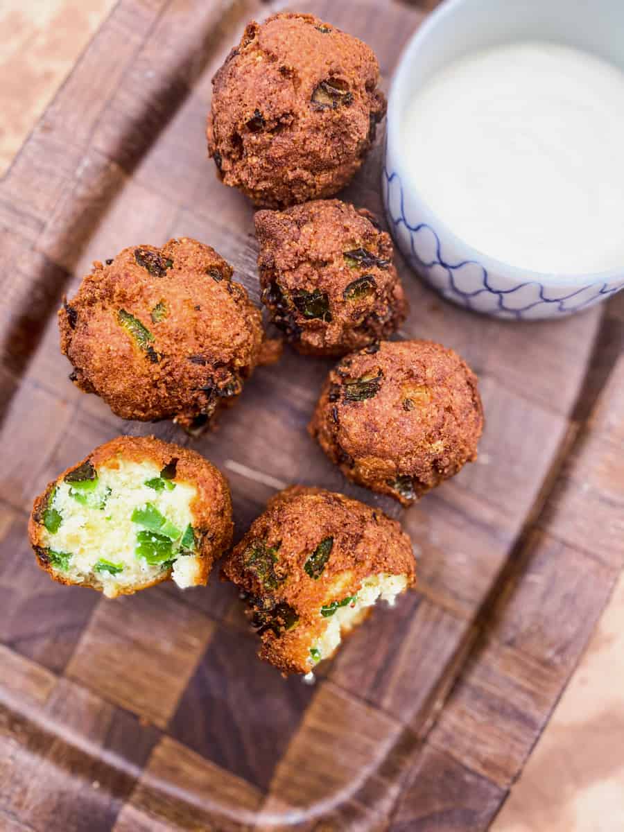 These Keto Hush Puppies Recipe are made with almond flour, coconut flour, jalapeños, eggs, fried in oil and are low in carbs!