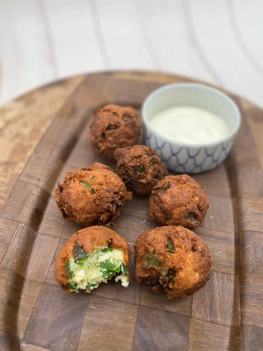 These Keto Hush Puppies Recipe are made with almond flour, coconut flour, jalapeños, eggs, fried in oil and are low in carbs!