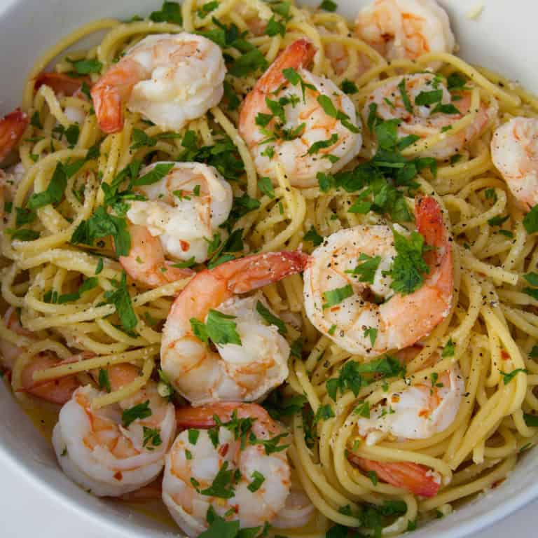 This Shrimp scampi without wine is made with shrimp, butter, broth, lemon juice, olive oil, red pepper flakes, parmesan and parsley and a great Shrimp with Pasta Recipes!