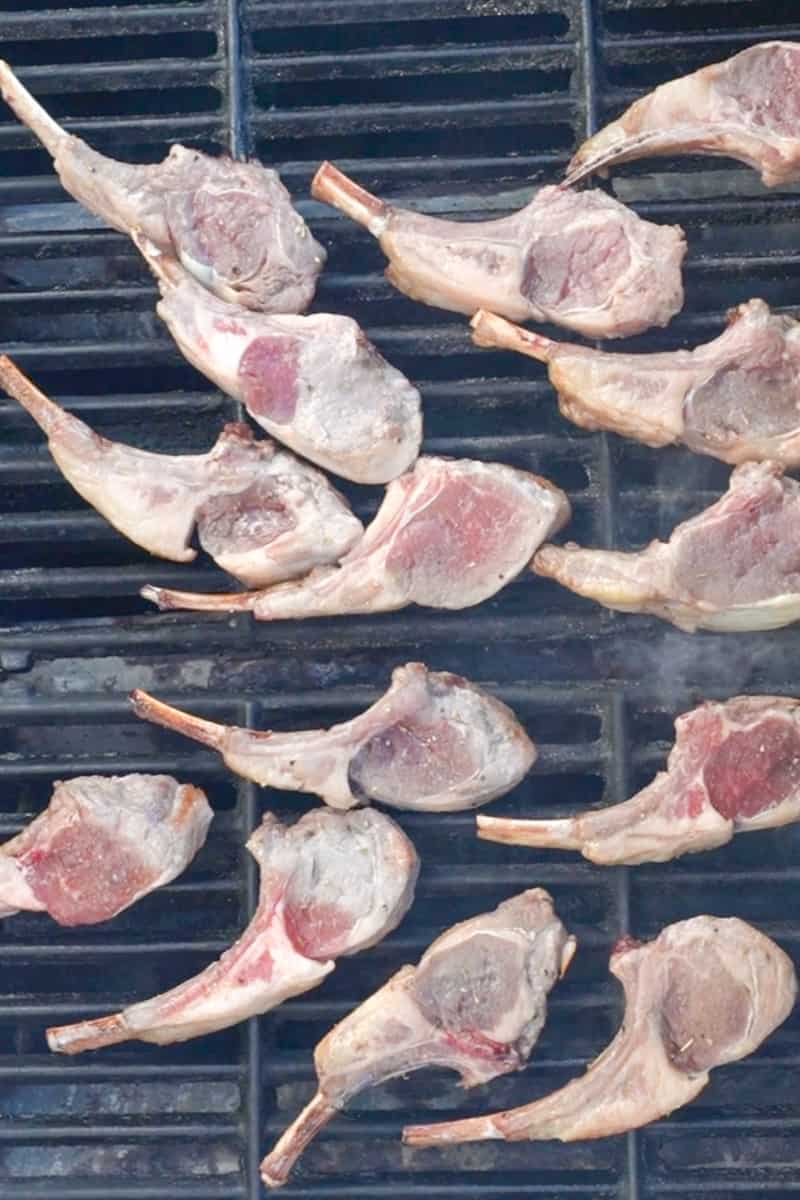 Place the individual rack of lambs on an aluminum pan and drizzle with olive oil. Cook in the grill for 4-6 minutes (depending on the thickness of the chops) with the lid down.