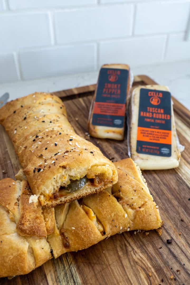 This Cheesy Jalapeño Braided Pastry Recipe is made with puff pastry, fontal cheese, pickled jalapeños, butter, and baked to perfection.