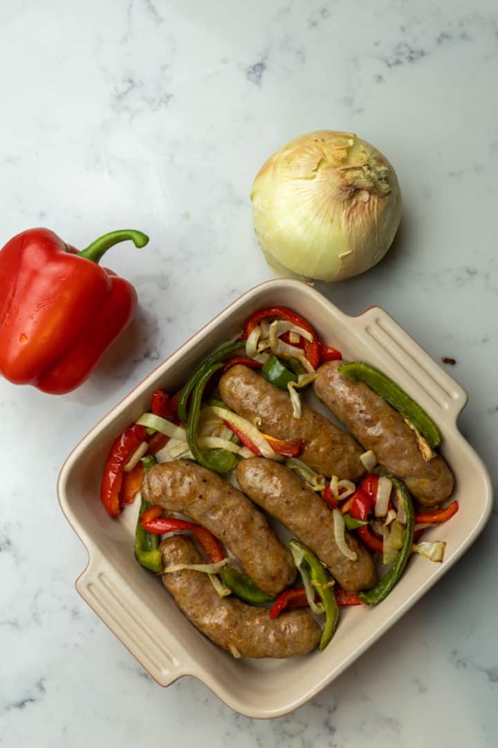 This Sausage and Peppers (Air Fryer and Oven) dish is made with sweet and spicy sausages, bell peppers, onions and air fried to crispy goodness.