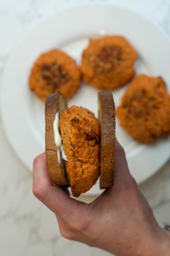 These Vegan Lentil Burgers are made with red lentils, garlic, red onion, carrots, panko crumbs, tomato paste and baked or pan fried.