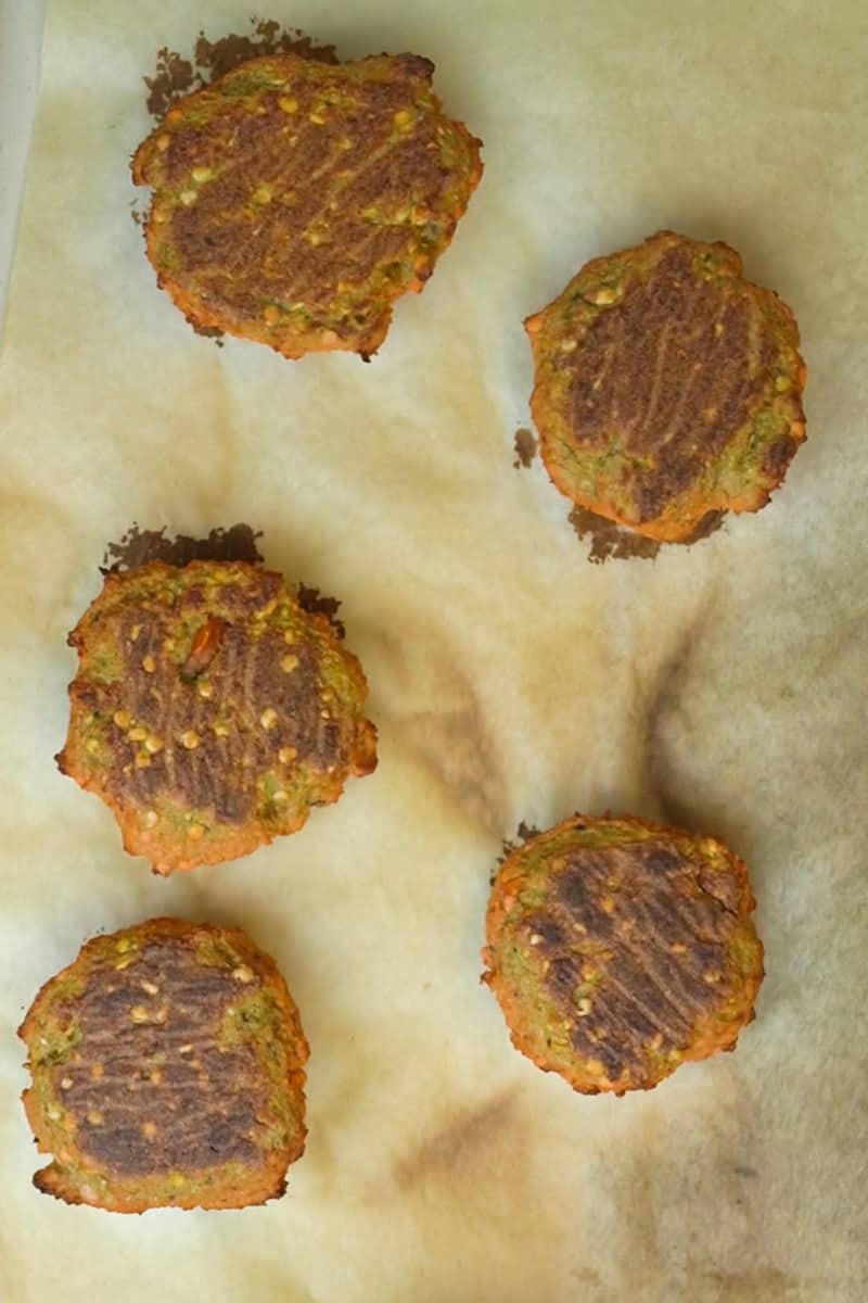 Bake: Bake the patties for 20 minutes total, flipping once hallway, until crispy on both sides.