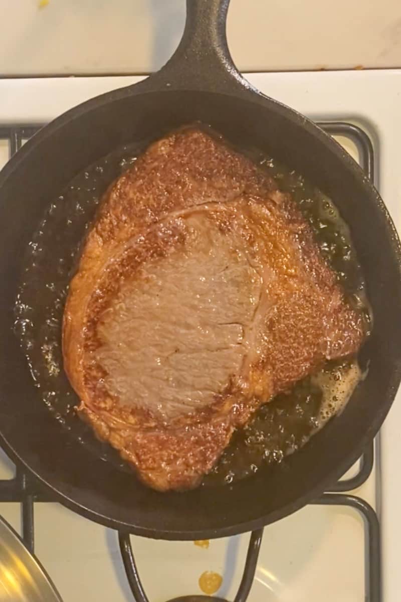 Sear the beef for 2-2 ½ minutes on each side, until 125°F for rare. For medium-rare it is 135°F, for medium it is 145°F, or for medium-well it is 150°F.