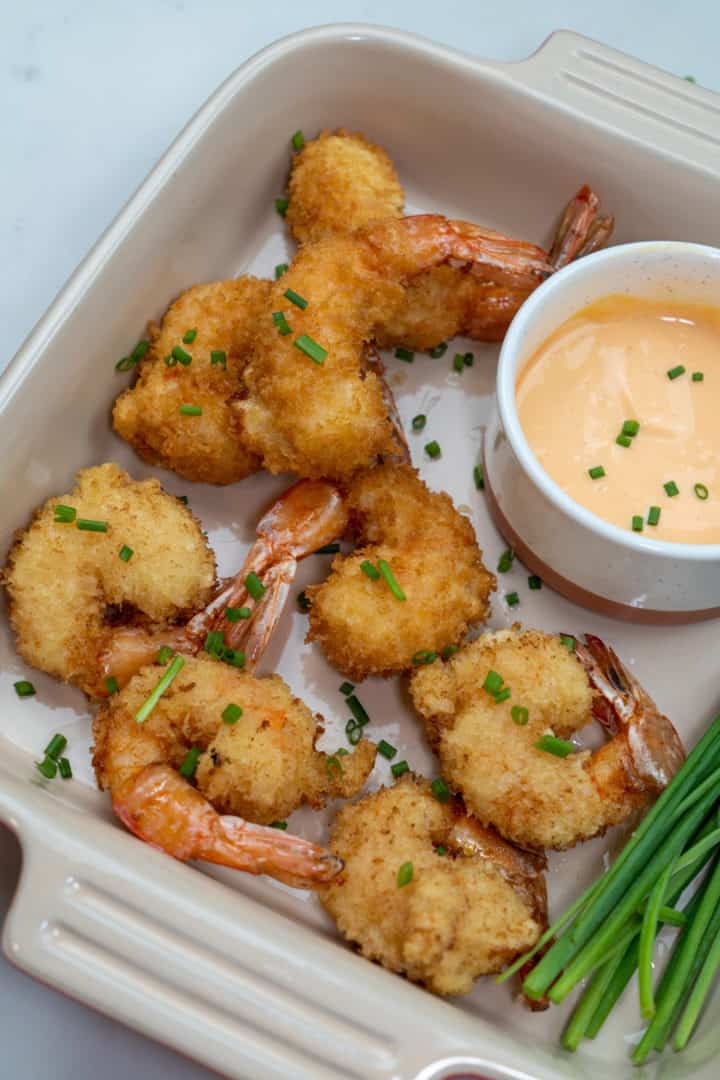 This Rock Shrimp Tempura is made with fresh shrimp, flour, vegetable oil, egg, panko crumbs, cold water, and served with a spicy mayo. 