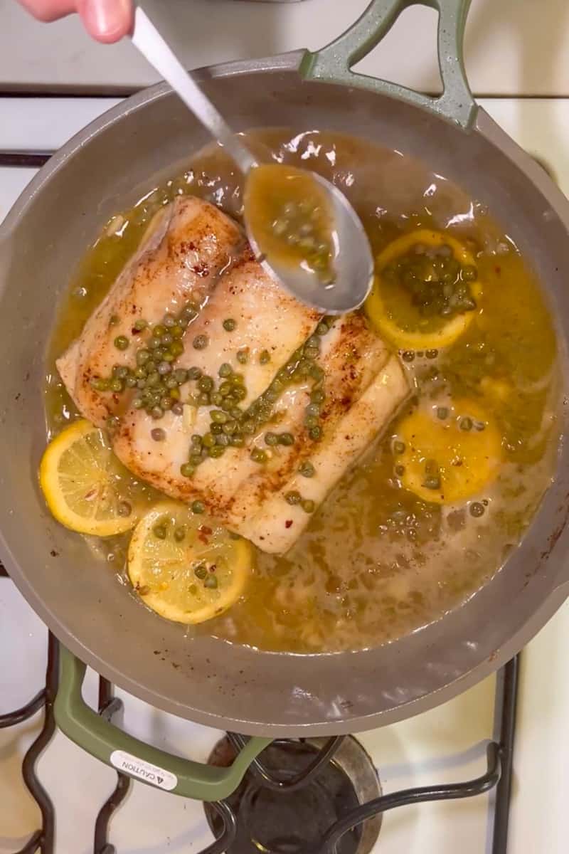 Add the mahi mahi back in the large pan. Cook for another 3 minutes, spooning sauce over fish.