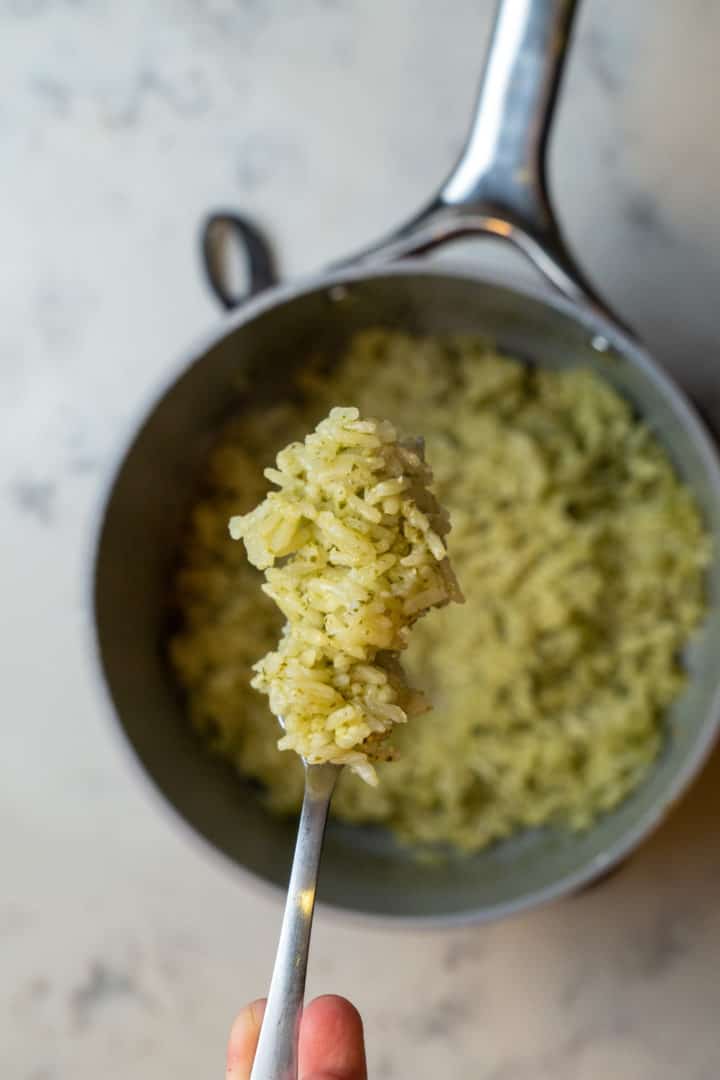 This Easy Lemon Pesto Rice is made with basil leaves, pine nuts, garlic, olive oil, parmesan cheese, basmati rice and lemon juice.