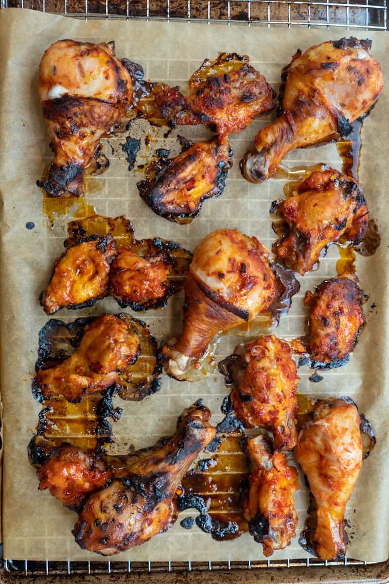 This Harissa Honey Chicken (Air Fryer or Oven) is made with bone in chicken, harissa paste, honey, garlic, ginger and is baked to perfection.