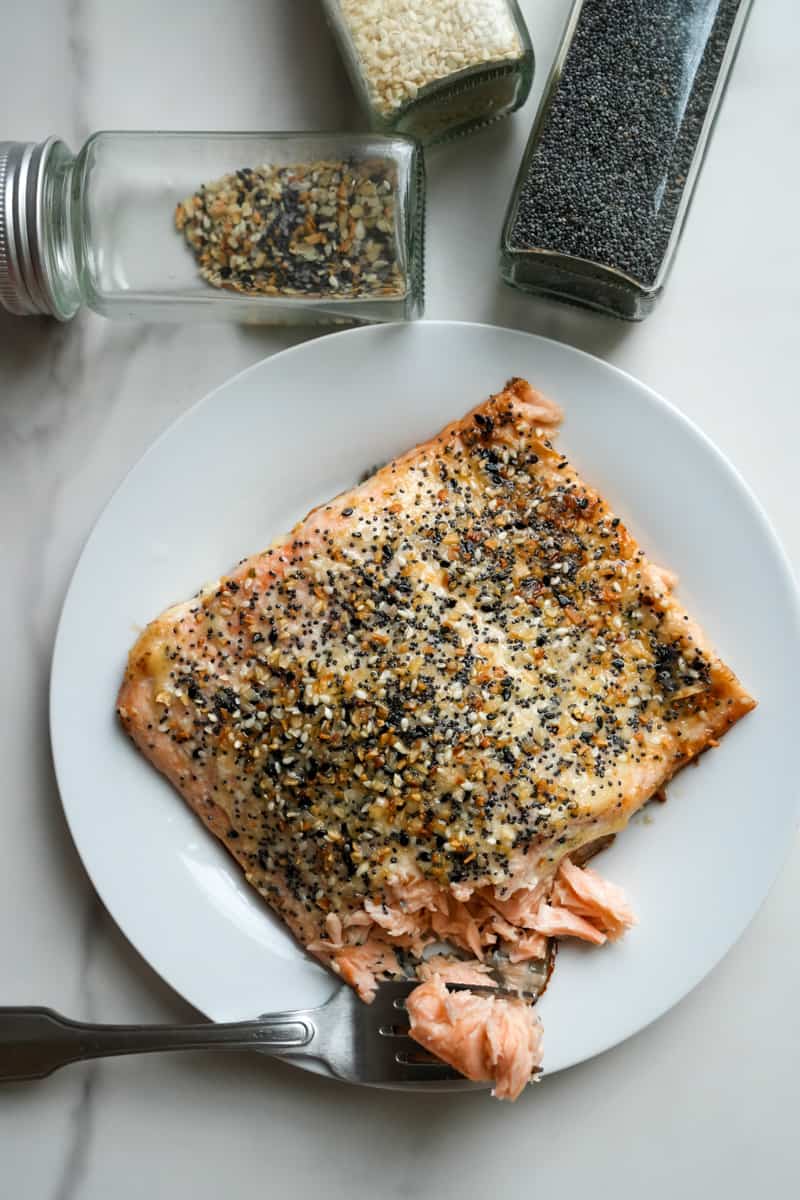This Everything Bagel Salmon Recipe is made with salmon, mayonnaise, everything but the bagel seasoning and baked to perfection.