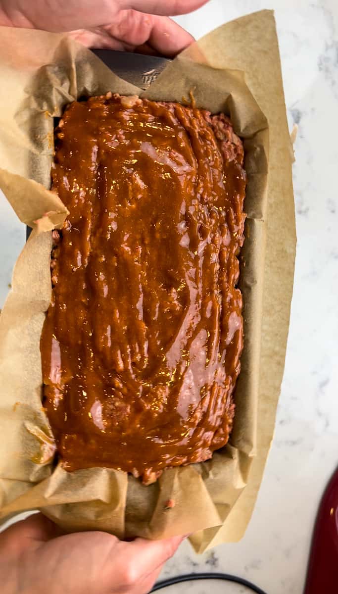 Spread the glaze over the meatloaf, and bake, uncovered, for 45 minutes.