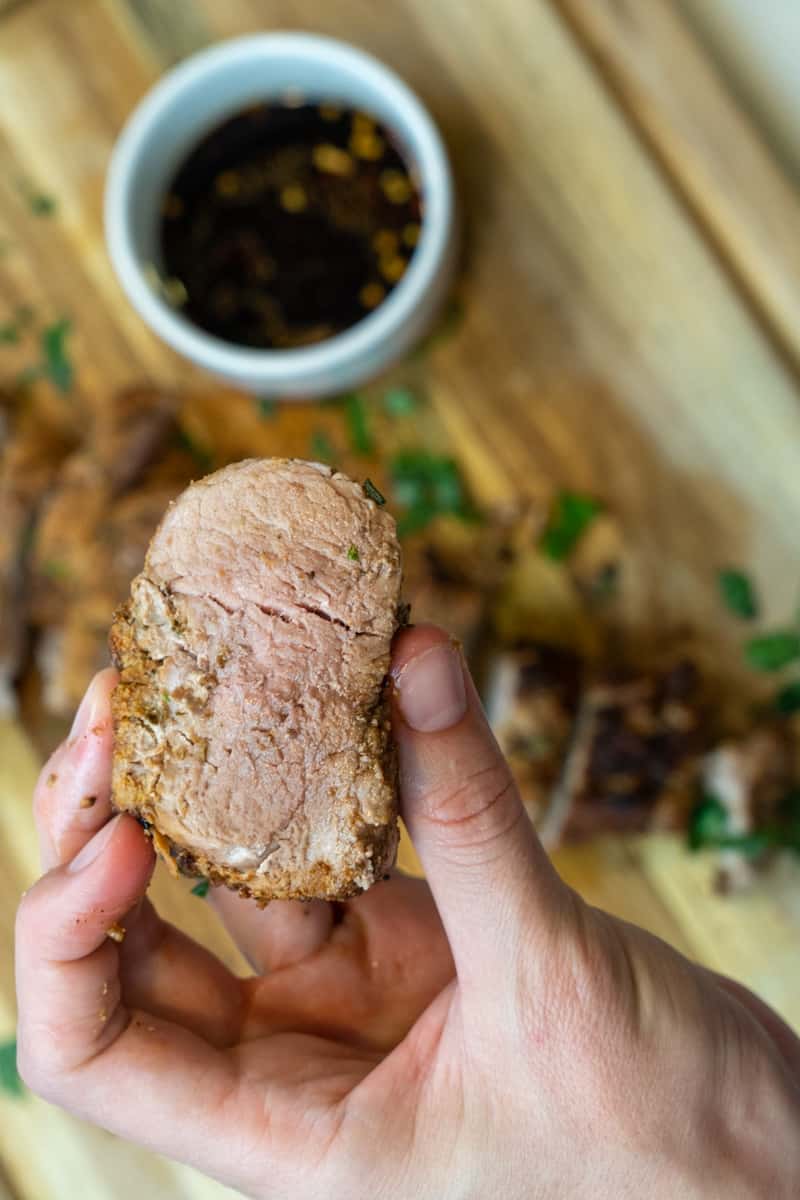 This Pork Tenderloin Recipe (Dutch Oven or Air Fryer) is made with a rub and so its crispy on the outside and juicy on the inside.