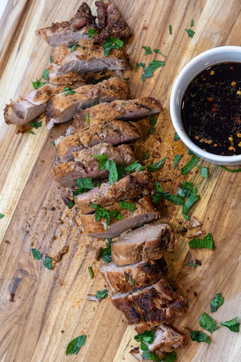 Take the pork tenderloin out and let it rest for 5 minutes before slicing. Enjoy this Pork Tenderloin Recipe. 